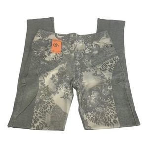 GM Floral Print Womens Stretch Panel Pants S/M Gray & White